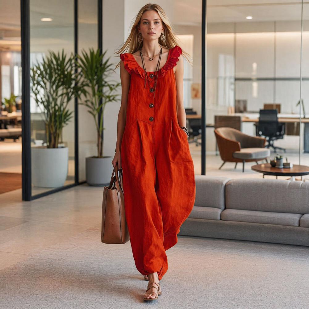Macacão feminino respirável, a - Jumpsuit Linen Relaxed avaliação e preço