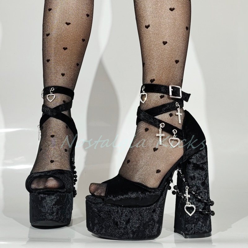 Gótico preto veludo plataforma - Sandal Strappy Heeled avaliação e preço